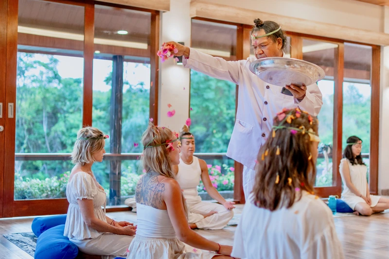 Tropical waterfall meditation excursion in Bali