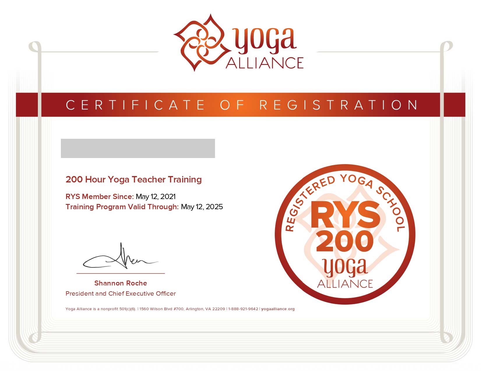 Yoga alliance certification